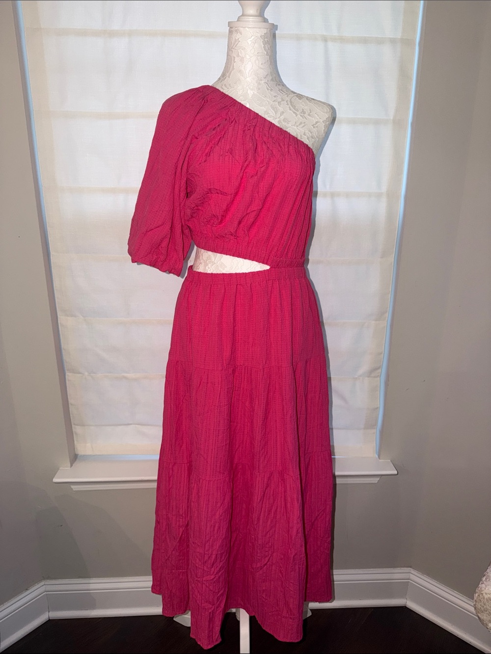One-Shoulder Fuchsia Cutout Maxi Dress
